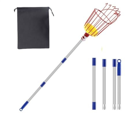 Recolector de frutas con cesta: recolector de frutas de árbol con mango retráctil, herramienta de recolección portátil adecuada para recoger naranjas, melocotones, peras, limones y granadas.