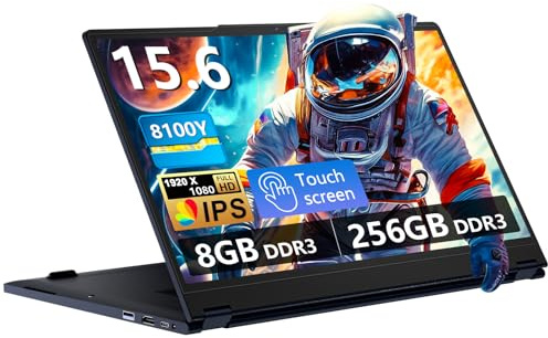PC Portable 2-en-1 Ordinateur Portable 15,6 Pouces, écran IPS FHD 1920×1080, processeur Core 8100Y, 8Go RAM, 256Go SSD, Ports RJ45, USB Type-C, USB 3.0, Ultra-Fin et léger, Parfait pour Le Travail