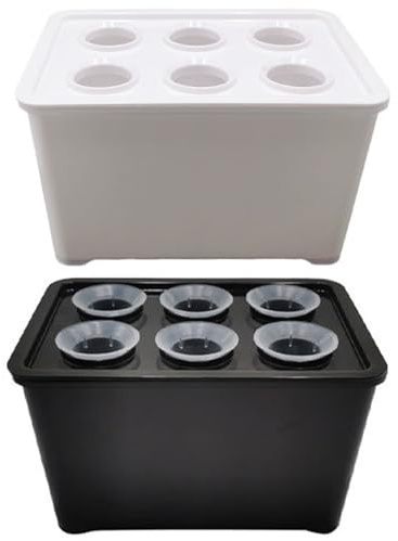 Ameble Paquete de 2 macetas hidropónicas con 6 Agujeros, Sistema hidropónico Interior para Hierbas, Lechuga, Fresas, macetas de Agua Blanca y Negra para jardín de encimera