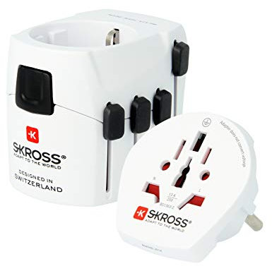 Skross Pro-World - Adaptador de Viaje con 3 Polos y Sistema de Control Deslizante, Blanco
