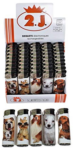 2J Accendino, Confezione da 50 accendini elettrici Ricaricabili per Cani