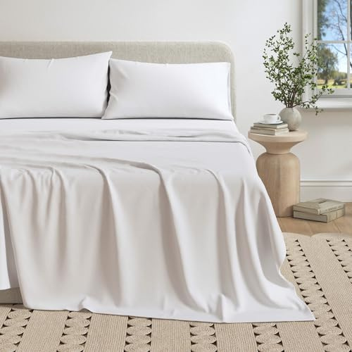 Great Bay Home Cotton Jersey Knit California King Sheet Set - Ultra-Soft, Stretchy, Heathered Melange Bed Sheets - Cozy, Soft T-Shirt Sheet & Pillowcase Set (Winter White)