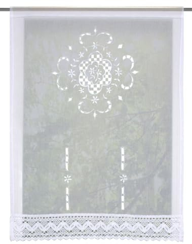 SCHÖNER LEBEN. Fensterbehang Scheibengardine Fertiggardine Leinenstruktur Makramee weiß 90x100cm