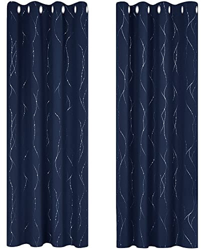 Deconovo Verdunkelungsgardinen mit Ösen Blickdichte Vorhänge Extra Warm Schlafzimmer für Junge, 175x140 cm(HöhexBreite), Dunkelblau, 2er Set