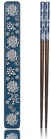 Youda Essstäbchen Wiederverwendbare Japanische Natürlichen Holz Essstäbchen, 1 Paar mit Box, Tragbar und Spülmaschinenfest (Blau)