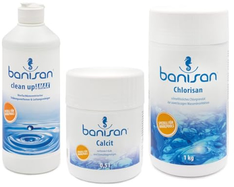 Banisan Whirlpool Pflege-Sparset 3-teilig Clean up! MAX 470 ml, Calcit 500 ml & Chlorisan 1 kg