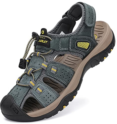 FLARUT Sandalias para Hombre Trekking y Deportivas de Senderismo | Piel Auténtica,Punta Cerrada,Suela de Goma Antideslizante,EVA Ligera y Amortiguadora,Cierre Autoadhesivo