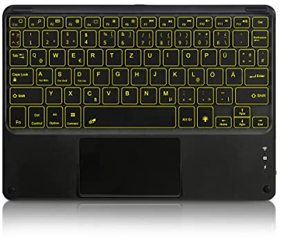 Tastatur Wireless Bluetooth Tablet mit Touchpad Beleuchtete Wiederaufladbare QWERTZ Kabellose Tastatur mit 7 Farben Beleuchtete für iPad, Android Windows Tablet, Microsoft Surface