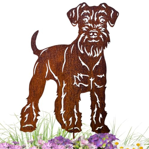 Terma Stahldesign Edelrost Gartenstecker Hund Zwergschnauzer Metall Figur Handmade Germany wetterfest Gartendeko Rostdeko Tierfigur Rostfigur Geschenk