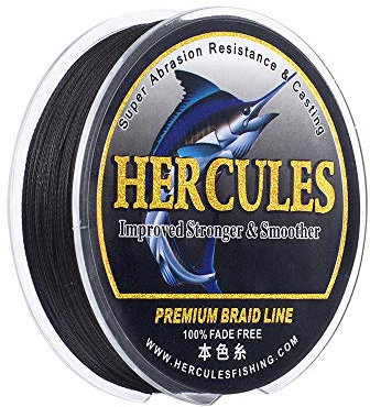 HERCULES Farbechte Geflochtene Angelschnur, 2000m PE Geflochtene Schnüre, 4 Stränge Multifile Angelschnur, 50lb Test für Salzwasser und Süßwasser, Schwarz, 50lb, 2000m