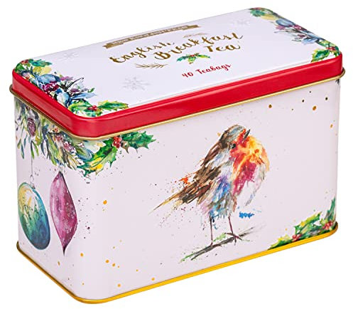 New English Teas Christmas Robin Tea Tin with 40 English Breakfast Teabags