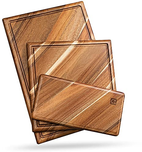 Chorus Wood Chopping Board Set with Juice Groove (3 Pieces) - Luxury Acacia Wood Kitchen Cutting Boards, Cutting Board for Meat (Butcher Block), Vegetables, Cheese - 100% Natural Hardwood