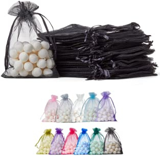 Soul Projekt [100 Stk.] Organzasäckchen mit Kordelzug für Hochzeiten, Schmuck, Geburtstage, Bastelarbeiten, Kristalle, Süßigkeiten, Gastgeschenke. Schwarz Organza Bags black 10x15 x100
