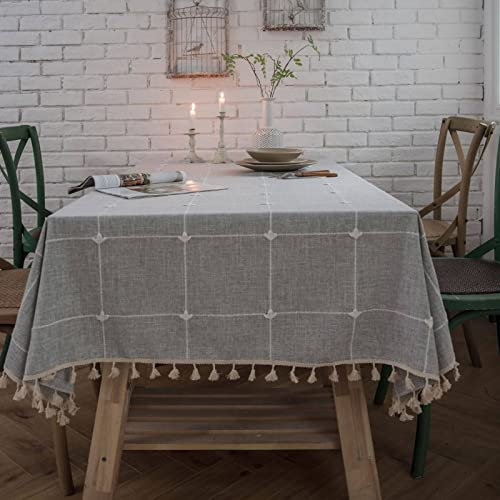 EHOMERY Kit Tovaglia Piatti Feste Compleanno Tovaglie Ristorazione Grata con Pizzo Sfrangiato Tela Cerata Rettangolare da Tavolo Moderne Economiche Poliestere Grigio del Cucina 140X240Cm
