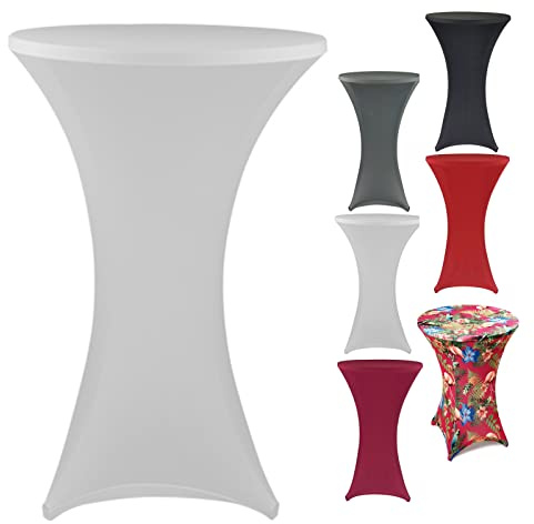 heimtexland ® Stehtischhusse Event Deko Stretch Husse Stehtisch Bezug Bistrotisch Party Dekoration Hochzeit Tischdeko Ökotex Typ843 Weiß 80 cm
