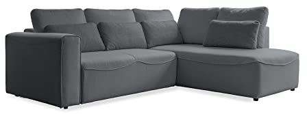 MIUFORM Ecksofa mit Schlaffunktion und Bettkasten | Homely Tommy L-Form | Sofa L Form, Couch L Form, Wohnlandschaft L-Form, Couch 3 Sitzer Sofa mit Bettfunktion (Dunkelgrau)