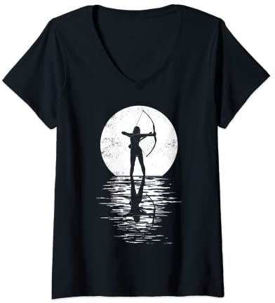 Damen Bogensport, Bogenschütze, Bogenschießen, Pfeil und Bogen T-Shirt mit V-Ausschnitt