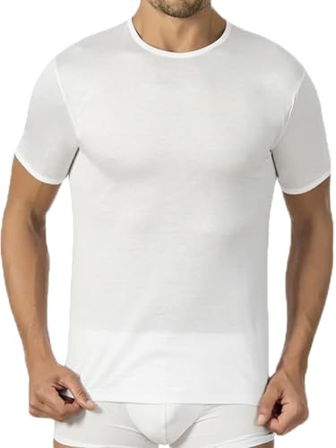 Marlene Maglia Intima Uomo 100% Cotone Filo di Scozia, Maglietta Intima Girocollo Manica Corta, Canottiera Uomo Leggera e Traspirante, Made in Italy (IT, Testo, M, Regular, Regular, Bianco)