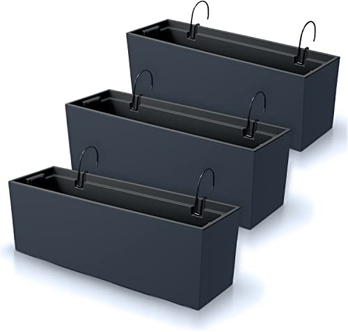IMJ-Global Set di 3 Vasi per Fiori Piante Rettangolari Urbi Case W In Plastica 58x18,5x19,5cm Da Interno Esterno Neri Volume 18 Litri Design Moderni