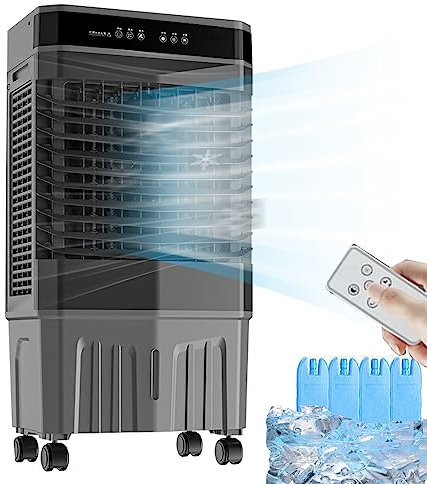 3 en 1 Climatizador Evaporativo, Enfriador de Aire Acondicionado Portatil sin Tubo Exterior, Oscilación Automática de 3 Velocidades, 45 L Tanque de Agua, Sincronización de 12 H