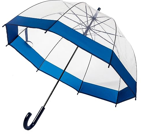 ThreeH Clear Bubble Umbrella with Windproof Transparent Dome POE Canopy Wide Blue Trim Automatic Open Classic Wedding Umbrella,Blue