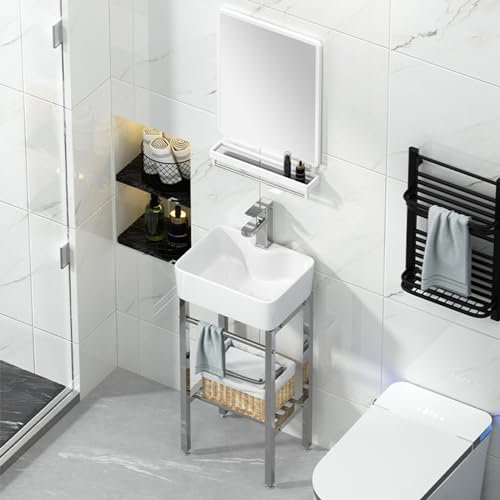 Keramik handwaschbecken spültisch einzelbecken badezimmer waschbecken universalspüle Waschbecken im Waschraum,Mit Wasserhahn, Spiegel, Zubehör, geeignet für Badezimmer,Gästezimmer,Toilette (Size : 40
