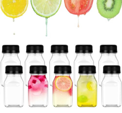 Botellas de Jugo Reutilizables, Botella Plastico Transparente,Bebida Plástico Reutilizables, Mini Botellas de Jugo con Tapa, 10PCS 120ML Vacía para Almacenar Zumo Leche Batidos o Bebidas Caseras