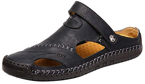 Pantoletter herr lädersandaler sommar pantolett stängda sandaler tofflor glide andas nätclogs sandaler halkfria tofflor sommarskor strandskor bekväma tofflor storlek 38–48, svart, 48 EU