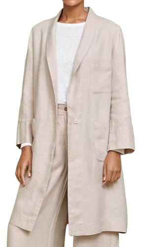 Linen Blazer Women Trench Coat for Women 2025 Casual Spring Summer Lightweight Open Front Cardigan Linen Clothes Long Blazer Suit Jackets, Beige, M