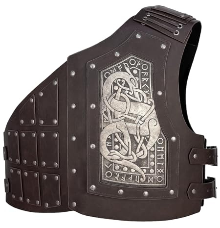HiiFeuer Wikinger Geprägter Drache Kunstleder Brustpanzer, Mittelalter Vintage Söldner Verstellbare Weste Rüstung Ritter Körperpanzer