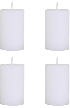 4er Set Macon rustikale Stumpenkerze Kerze Antik Altarkerzen 100% Paraffin lange Brenndauer H8/D5 cm Weiß