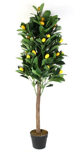 Künstlicher Zitronenbaum 125 cm – Naturgetreuer Citrus Limon Kunstbaum im Topf – Mediterrane Kunstpflanze mit gelben Früchten – Pflegeleichte & Allergikerfreundliche Zierpflanze – Gelb