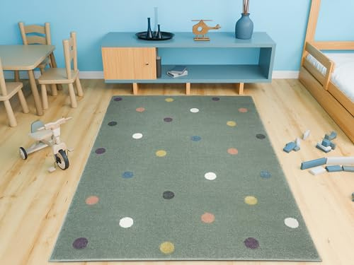 AKCILA Lima rechteckig Kinder Teppich Minze 240x330cm, Kinderzimmer Kurzflor Teppiche| Kinderteppich Mädchen| Kids Carpet |Spielteppich Kinder Babyzimmer Tepich |gepunktetes Muster |Wohnzimmer Teppich