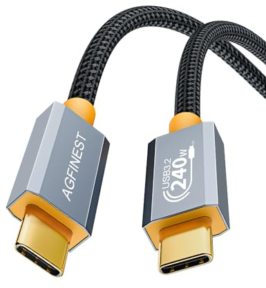 AGFINEST 240W USB C 3.2 Gen 2x2 USB C to USB C Cable 20Gbps Data Transfer 4K@60Hz Display Type C to Type C Cable Fast Charging Compatible with iPad Pro iPhone 15/16 MacBook Pro PS 5 Switch (1M)