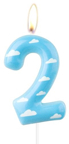 mciskin Blue Sky Birthday Number Candle, Cartoon 2nd Birthday Candles, White Cloud Number 2 Candle for Cake, Story Themed Decotayions, Farm Cake Topper for Girls Boys Birthday Party Suppiles