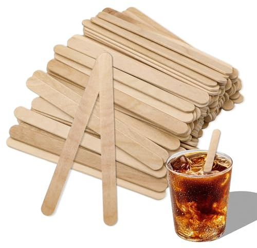 Erzekrim 100 Stück Kaffeerührstäbchen Holz Rührstäbchen 114mm Einweg Kaffeestäbchen für Kaffee Tee, Milch Saft EIS am Stiel Basteln