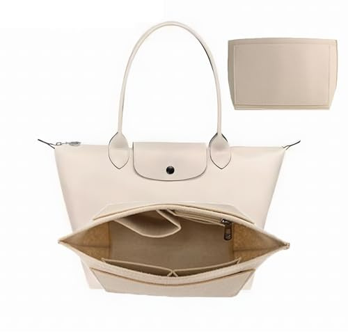 Nircho Taschen Organizer für Longchamp, Filz Handtasche Organizer mit Multi-Taschen, Große Kapazität Tascheneinsatz-Organizer Für Longchamp, Geldbörsenzubehör für Longchamp Tragetasche (Beige, L)