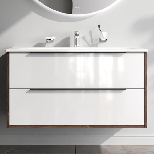 AM.PM Waschbeckenunterschrank Hängend mit Waschbecken, Badezimmerschrank, Badmöbel Set für Badezimmer, Badschrank, Waschtischunterschrank mit 2 Schubladen, 100 cm breit, Weiß glänzend