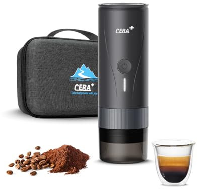 CERA+ Macchina per caffè espresso portatile professionale e compatta, alta pressione, ultra fine, filtro riutilizzabile, 8E+1 millilitri, nera