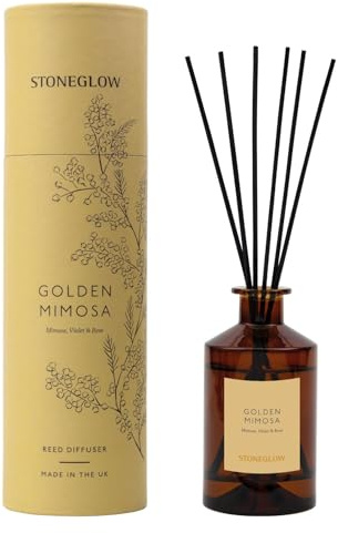 Stoneglow The Walled Garden Collection Golden Mimosa Scented Reed Diffuser 160ml – Mimosa, Violet & Rose Fragrance, Lasts 12 Weeks, 12 Rattan Reed Diffuser Sticks, Refillable Air Freshener for Home