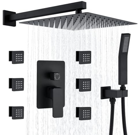 BiaoTeng Colonne de Douche Encastrer Multifonction avec Douchette Monocommande Colonne de Douche Encastrer Set de Douche Noir