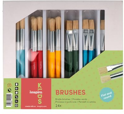 INNSPIRO Set 24 Pinceles cerda Variados de Colores, Conjunto Escolar para niños y Actividades Infantiles
