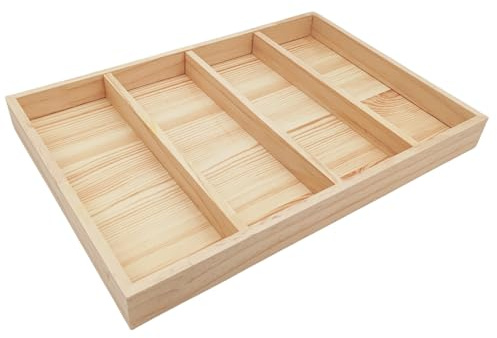 Anktily Caja de clasificación de madera en bruto con 4 compartimentos, organizador de calcetines, ropa de cama, bandeja de exhibición de madera para joyas, coleccionables