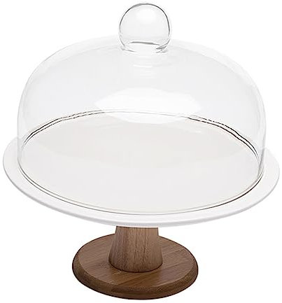 SHOWERORO Tortenständer Mit Glasglocke Und Holzsockel Cake Stand Mit Haube Für Dessert Snack Display Praktisch Leicht Und Stabil Für Party Kuchen Präsentation
