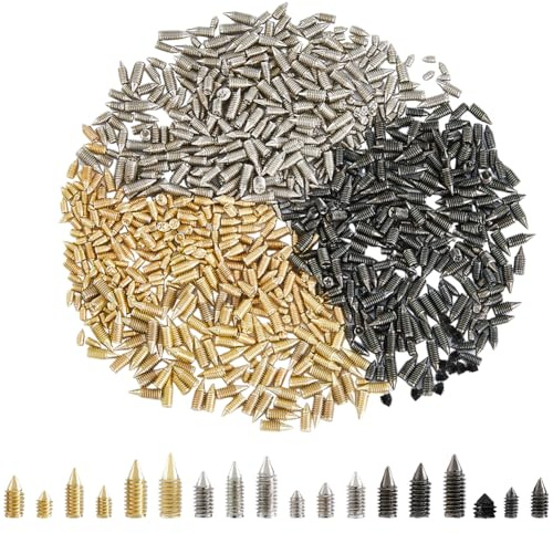 Hobbspring 180Pcs 6 Sizes Carbon Steel Belt Tip Screws Set Tip Point Screw Assortment Kits Pointed Cross Slot Leather Accessories For Belt Buckle Wallet Handbag Purse