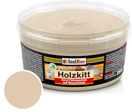 Isolbau - Holzspachtelmasse 250 g - Holzspachtel Holzkitt außen und innen - Holzreparaturspachtel - Holzreparaturpaste - Fertigerholz - Schnelltrocknend - Eiche medium (Nr. 19)