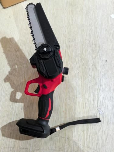 DETLEV PRO Mini Motosega a Batteria per Potatura con 8000mAh Batterie, 6 Pollici Motosega da Potatura con Sistema di olio automatico e Blocco di Sicurezza per il Taglio del Legno Giardini-Rosso