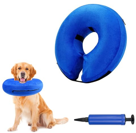 Lixiluxia halsband, halskrage för hundar, avtagbar och bärbar skyddskrage, hundkrage, krage uppblåsbar hund för återhämtning efter operationer eller sår för husdjur (blå M)