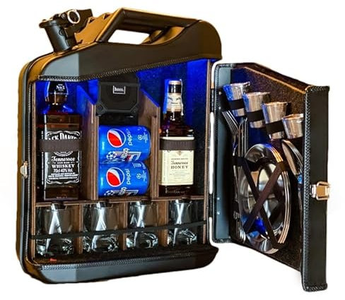 PANYIXUAN Kanister Bar 20L, Männer barschrank Vintage, Abschließbare Mini benzinkanister 4 Fächern schwarzer Metall Mobile Bar