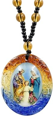 Medalj Heliga Familjen Jungfru Maria Jesus St Joseph Glasyr Halsband,Kyrkan Personlig Mirakulös Medaljong Amulett Talisman Glasyr Halsband